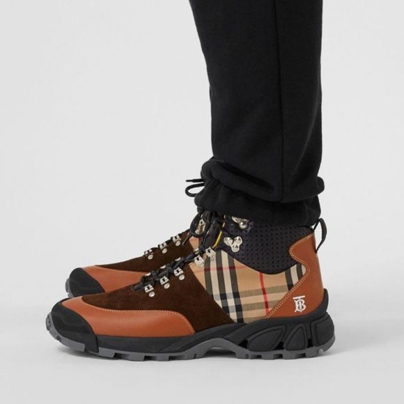 Burberry Other - BURBERRY
Men's Vintage Check/leather Hiking Boots In Multicolor